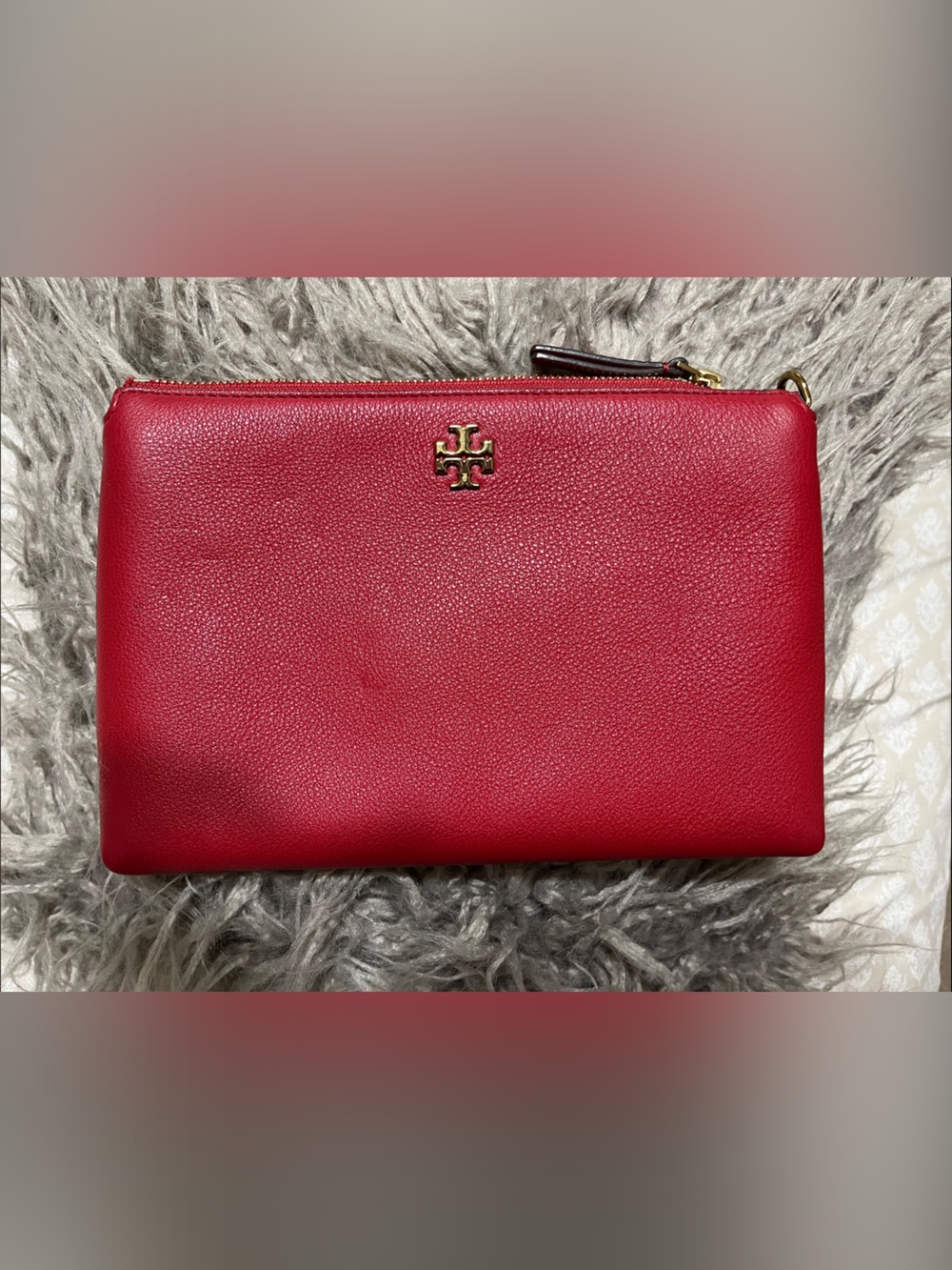Tory Burch Red Leather Crossbody Wristlet with Gold Logo